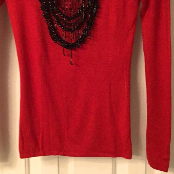 Boston Proper Red Sweater w/ Black Embellishments - Picture 3 of 9